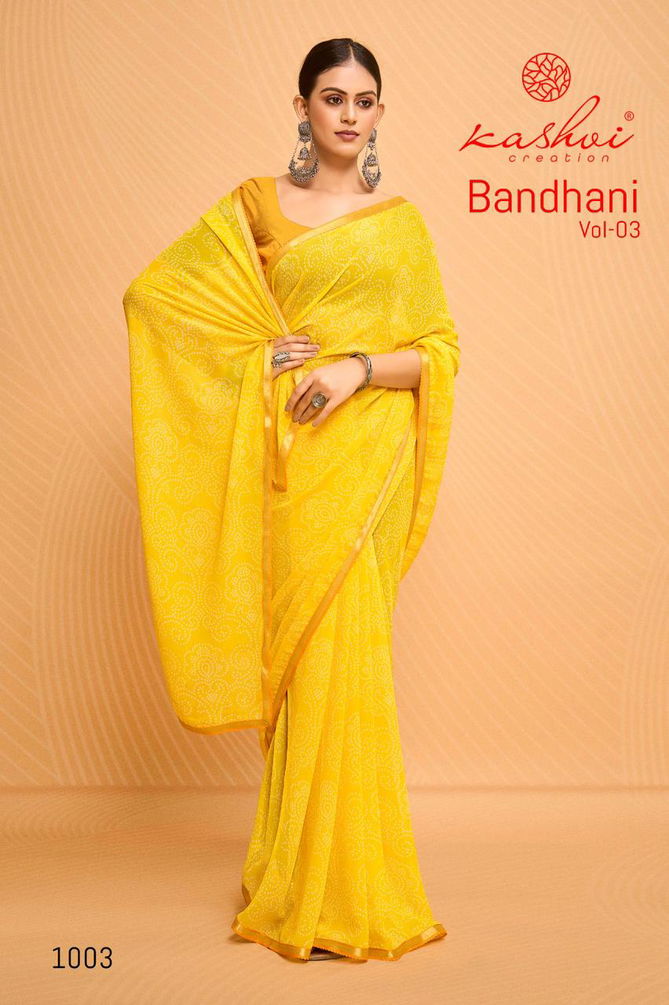 Bandhani Vol 3 By Kashvi Georgette Printed Sarees Wholesale Shop In Surat